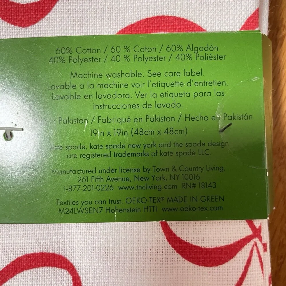 Kate Spade New York Red Bow Print Cloth Napkins – Set of 6 – 19 x 19 In – New